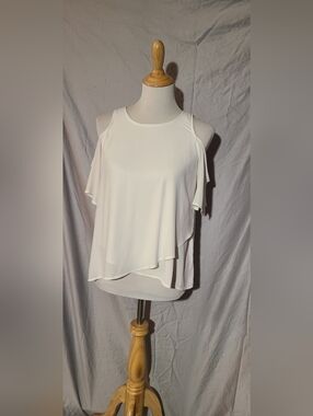 Lush White Cold-Shoulder Layered Camisole